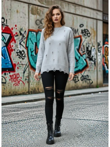 Свитер женский оверсайз рваный укороченный кофта фото 6