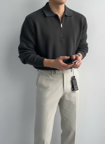 Свитер оверсайз теплый вязаный на молнии с воротником фото 3