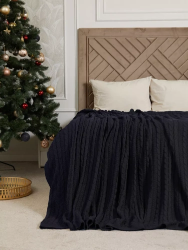 Плед 200x220 на кровать диван покрывало вязаный хлопок 100% фото 4