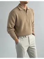 Свитер оверсайз теплый вязаный на молнии с воротником