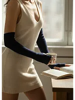 Митенки длинные синий перчатки без пальцев гетры на руки