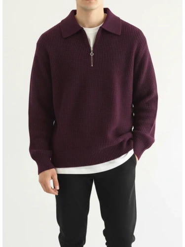 Свитер оверсайз теплый вязаный на молнии с воротником фото 2