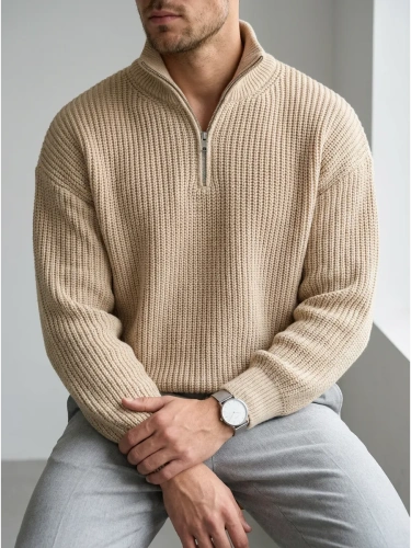 Свитер оверсайз теплый вязаный на молнии с воротником фото 3