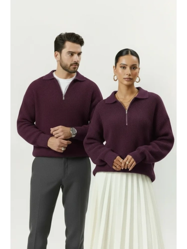 Свитер оверсайз теплый вязаный на молнии с воротником фото 2