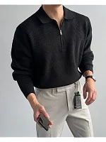 Свитер оверсайз теплый вязаный на молнии с воротником