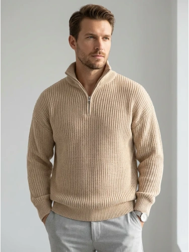 Свитер оверсайз теплый вязаный на молнии с воротником фото 4