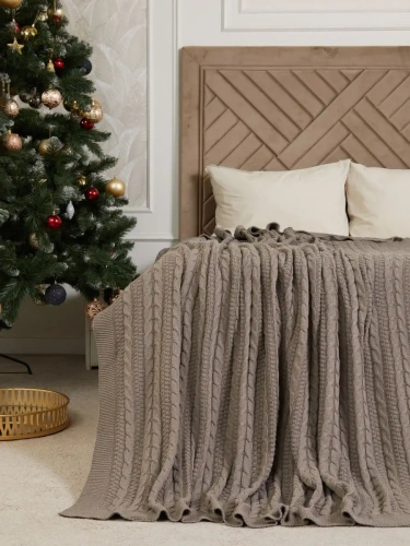 Плед 220x240 на кровать диван покрывало вязаный хлопок 100% фото 4