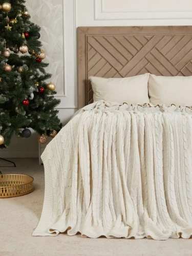 Плед 180х220 на кровать диван покрывало вязаный Хлопок 100 % фото 3