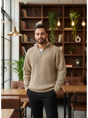 Свитер оверсайз теплый вязаный на молнии с воротником