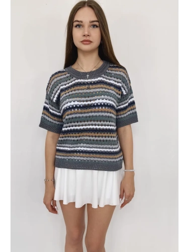 Кофта нарядная оверсайз укороченный ажурная кружевная сетка фото 3