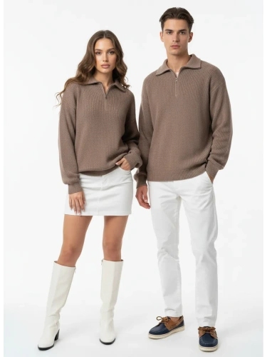 Свитер оверсайз теплый вязаный на молнии с воротником фото 8