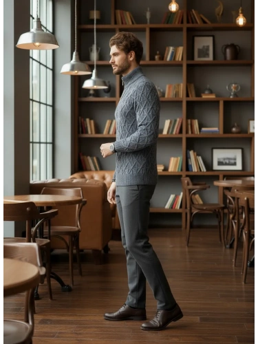 Свитер мужской с горлом молнией теплый шерстяной фото 2