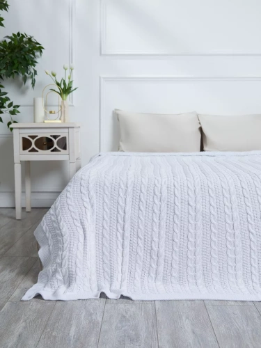 Плед 180x220 на кровать диван покрывало вязаный хлопок 100% фото 2