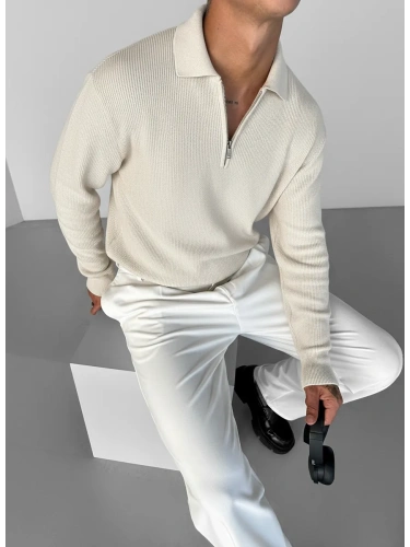 Свитер оверсайз теплый вязаный на молнии с воротником фото 2