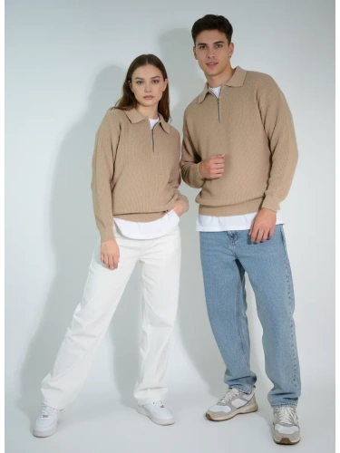 Свитер оверсайз теплый вязаный на молнии с воротником фото 5