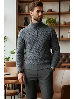 Свитер мужской с горлом молнией теплый шерстяной