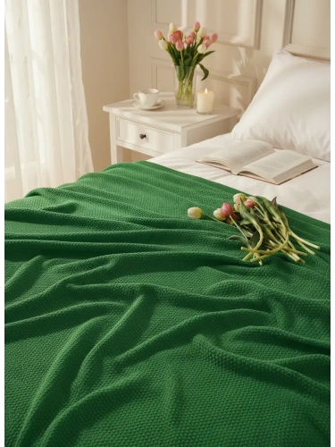 Плед 180х220 на кровать диван покрывало вязаный Хлопок 100 %