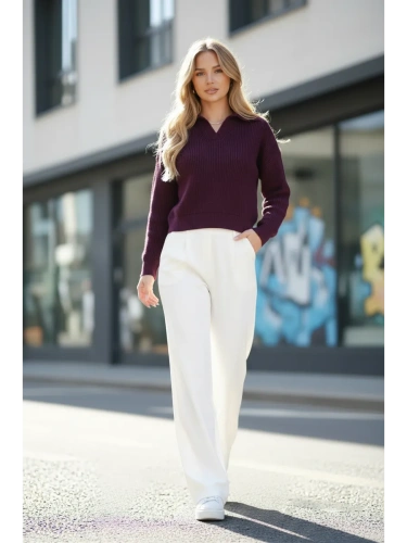 Укороченный свитер поло вязаный фото 3