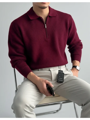 Свитер оверсайз теплый вязаный на молнии с воротником фото 3