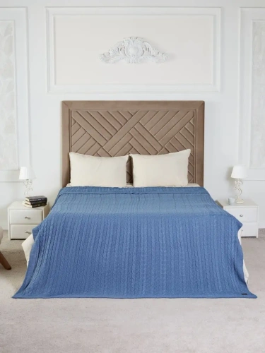 Плед 180x220 на кровать диван покрывало вязаный хлопок 100% фото 2