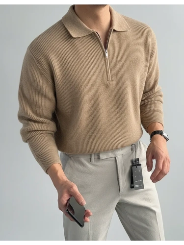 Свитер оверсайз теплый вязаный на молнии с воротником фото 2