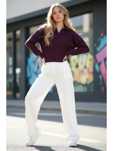 Укороченный свитер поло вязаный фото 8