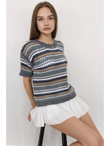 Кофта нарядная оверсайз укороченный ажурная кружевная сетка фото 6