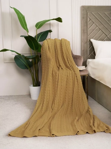 Плед 220x240 на кровать диван покрывало вязаный хлопок 100% фото 2