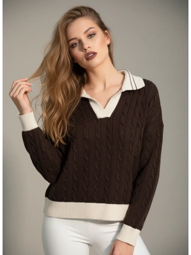 Свитер вязаный с отложным воротником фото 2