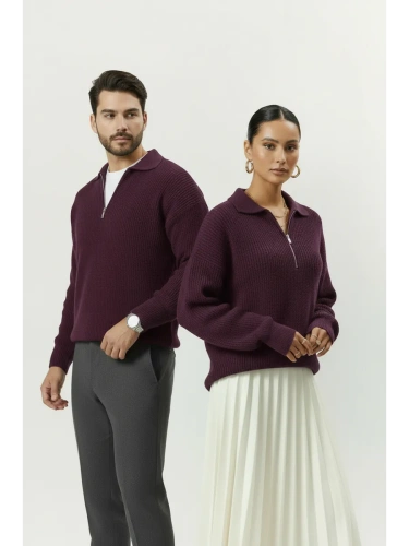 Свитер оверсайз теплый вязаный на молнии с воротником фото 4