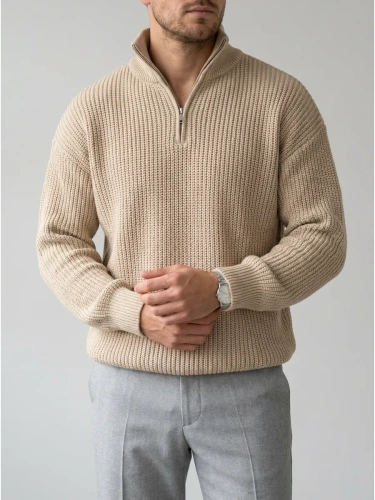 Свитер оверсайз теплый вязаный на молнии с воротником фото 2