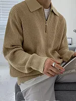 Свитер оверсайз теплый вязаный на молнии с воротником