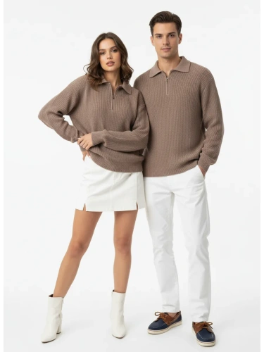 Свитер оверсайз теплый вязаный на молнии с воротником фото 10