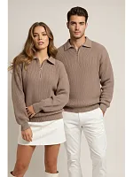 Свитер оверсайз теплый вязаный на молнии с воротником