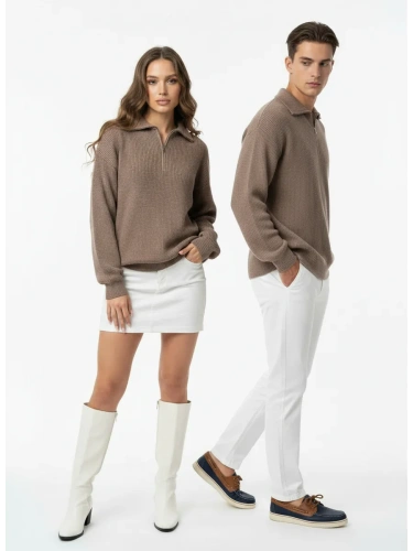 Свитер оверсайз теплый вязаный на молнии с воротником фото 9