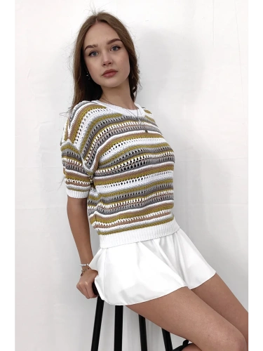 Кофта нарядная оверсайз укороченный ажурная кружевная сетка фото 3