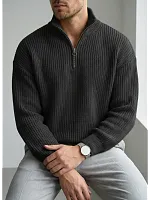 Свитер оверсайз теплый вязаный на молнии с воротником