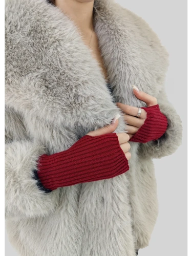 Митенки бордовые теплые перчатки без пальцев y2k фото 4