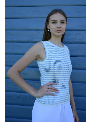 Топ майка вязаный в полоску женский фото 6