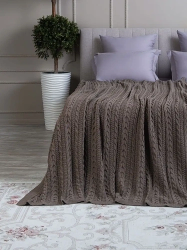 Плед 220x240 на кровать диван покрывало вязаный хлопок 100%