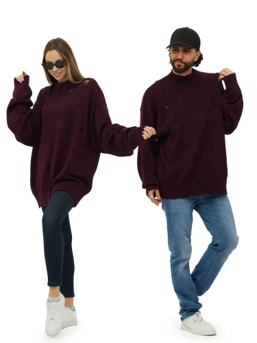 Свитер оверсайз рваный женский и мужской теплая унисекс