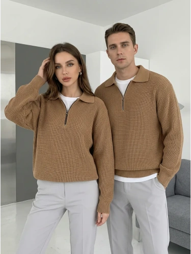 Свитер оверсайз теплый вязаный на молнии с воротником фото 4