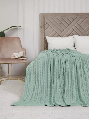 Плед 220x240 на кровать диван покрывало вязаный хлопок 100%