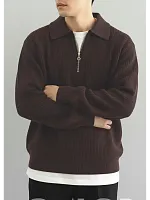 Свитер оверсайз теплый вязаный на молнии с воротником