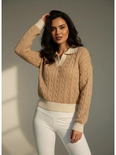 Свитер вязаный с отложным воротником фото 2