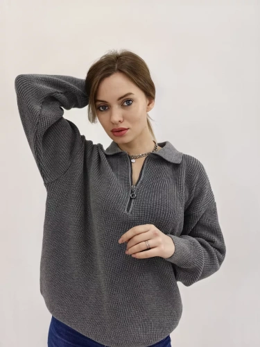 Свитер оверсайз теплый вязаный на молнии с воротником фото 8