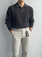 Свитер оверсайз теплый вязаный на молнии с воротником