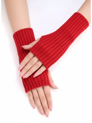 Митенки красный теплые перчатки без пальцев y2k фото 2