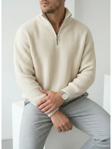 Свитер оверсайз теплый вязаный на молнии с воротником фото 2