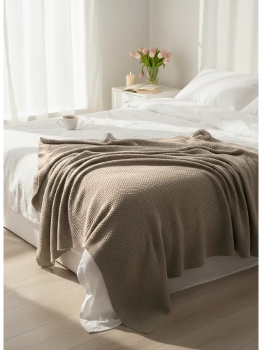 Плед 180х220 на кровать диван покрывало вязаный Хлопок 100 %